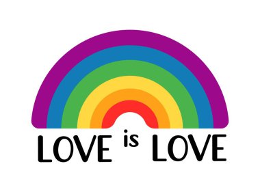 Aşk bir aşk alıntısıdır. Beyaz arka planda gey, lezbiyen, biseksüel ve transseksüel bayrağı olan LGBT gökkuşağı. Vektör düz çizim. Pankart, poster, tebrik kartı, broşür için tasarım