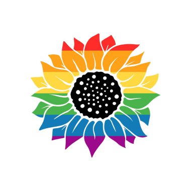 Renkli LGBTQ gurur sembolleri. Bayrak, gökkuşağı, kalp, dudaklar, gözler, ayçiçeği, tırnak işaretleri, beyaz arka planda izole edilmiş kadın. Vektör düz çizim. Pankart, poster, tebrik kartı için tasarım