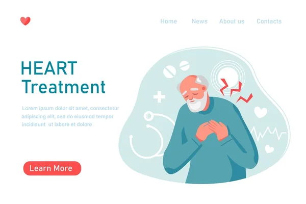 Старик Болью Сердце Приступ Прикосновения Груди Лечение Сердца Здравоохранение Диагностика — стоковый вектор