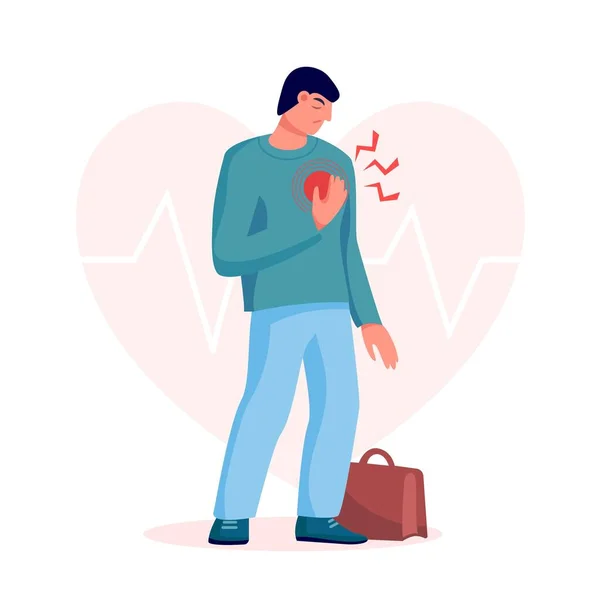 Hombre Negocios Con Infarto Dolor Pecho Tratamiento Del Corazón Cuidado — Vector de stock
