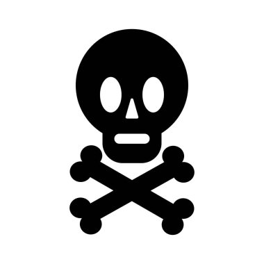 Elle çizilmiş siyah kafatası ve beyaz arka planda izole edilmiş çapraz kemikler. Vektör çizgisi düz çizim. Tasarım kemiği, Cadılar Bayramı için iskelet ölüm, korsan partisi, davetiye