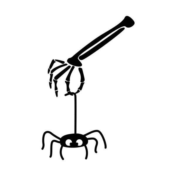 白い背景にクモの巣で描かれた黒い骨のシルエットを手描き ベクトルアウトラインフラットイラスト ハロウィン 海賊パーティー 招待カードのためのデザインスケルトン — ストックベクタ