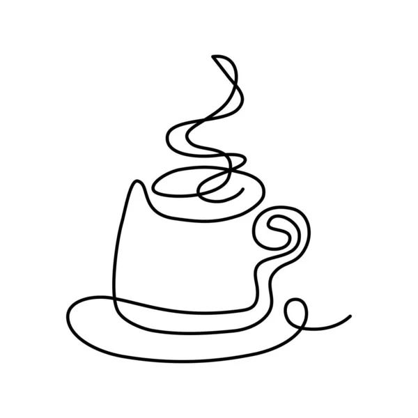 手のコーヒーのカップの連続的な行を描画し お茶の白い背景に隔離されます ベクトルラインアートイラスト カード バナー ポスター チラシのデザイン — ストックベクタ