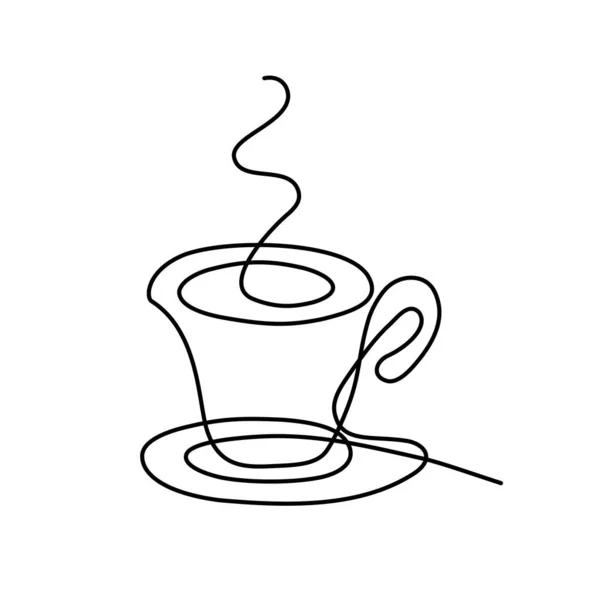 手のコーヒーのカップの連続的な行を描画し お茶の白い背景に隔離されます ベクトルラインアートイラスト カード バナー ポスター チラシのデザイン — ストックベクタ