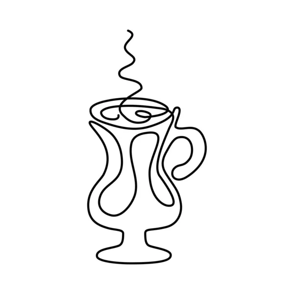 Handgezeichnete Durchgehende Linie Der Tasse Kaffee Tee Isoliert Auf Weißem — Stockvektor