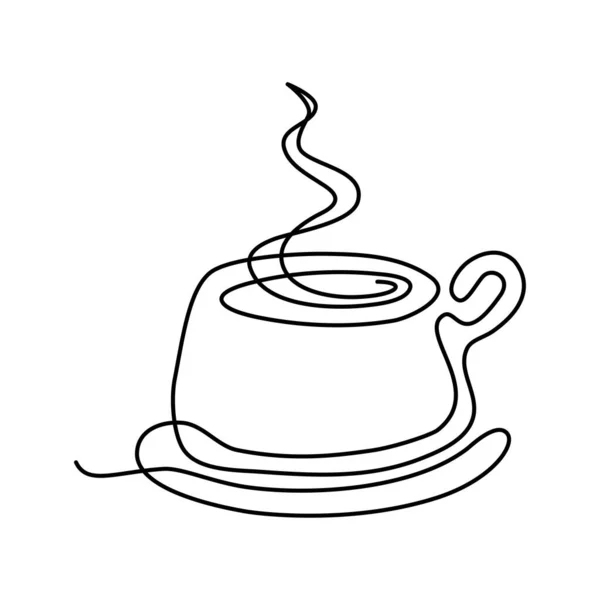 Linha Contínua Desenhada Mão Xícara Café Chá Isolado Fundo Branco — Vetor de Stock