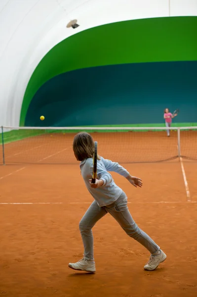 Two girls in training tennis — Stock Photo, Image