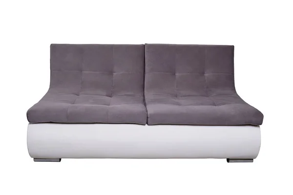 现代皮革沙发与灰色面料衬垫隔离的白色背景 现代沙发 简约风格的家具 室内设计 家居设计 — 图库照片
