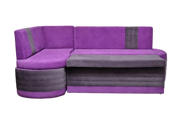 Paarse stof home sofa geïsoleerd op witte achtergrond, vooraanzicht. moderne bank — Stockfoto