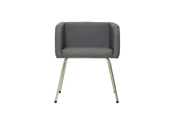 Маленький темно-серый кожаный стул в строгом стиле на белом фоне, вид спереди — стоковое фото