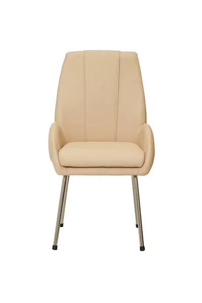 Piccola sedia da ufficio in pelle beige in stile rigoroso su sfondo bianco, vista frontale — Foto Stock