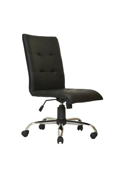 Zwart kantoorlederen fauteuil op wielen geïsoleerd op witte achtergrond. zijaanzicht — Stockfoto