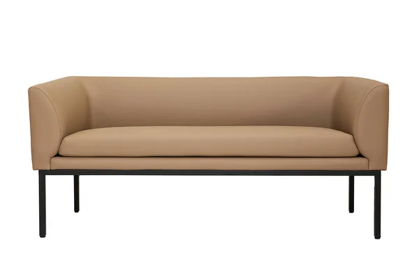 Beige läder ofice soffa i strikt stil på vit bakgrund, framsida — Stockfoto