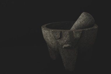 Geleneksel Meksika Molcajete yakın çekim, seçici odaklanma