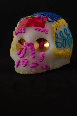 Geleneksel Şeker Meksikalı Kafatası, Ölüler Günü, siyah arkaplan