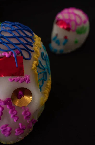 Traditional Sugar candy Mexican skull, Day of the Dead,  black background