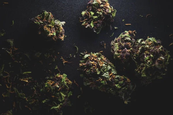 Mor Duman Kenevir Marihuana Kuru Tomurcukları 'nın Makro yakın portresi