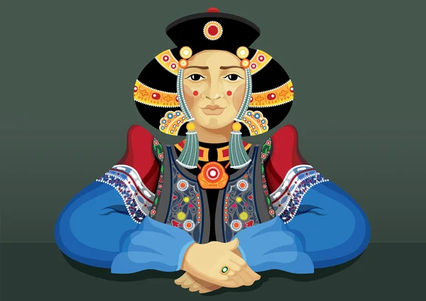 Portrét mongolské ženy — Stockový vektor