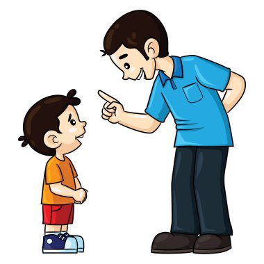 Illustration cartoon of cute father advising his son. clipart