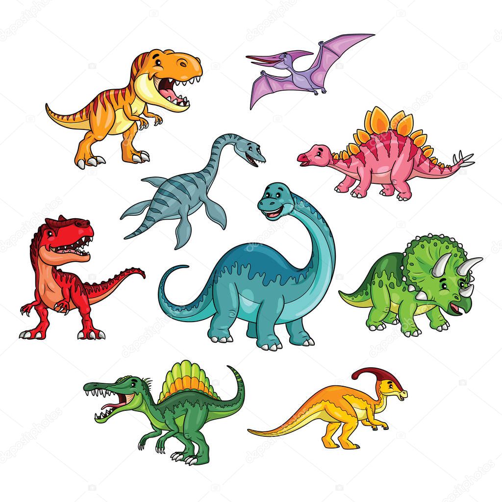 Illustration cartoon of cute dinosaurs collection set.