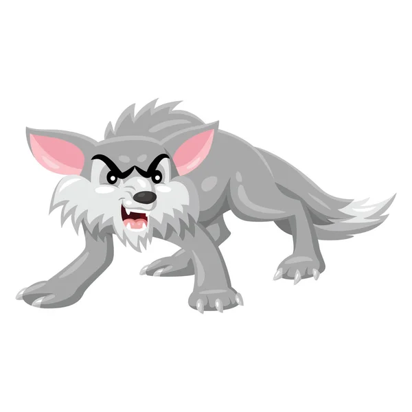 Illustration Cute Cartoon Angry Wolf Isolated White Background — Stock Vector