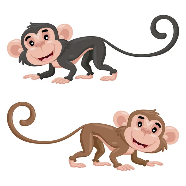 Illustration Cute Two Cartoon Monkeys Isolated White Background — Stock Vector