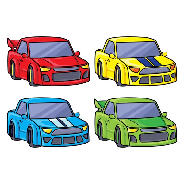 Ilustración Cuatro Coches Carreras Dibujos Animados Lindo — Vector de stock