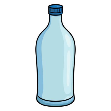 Mavi kapaklı bir şişenin karikatür çizimi.