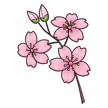 Parlak pembe kiraz çiçeklerinin çizgi film çizimi.