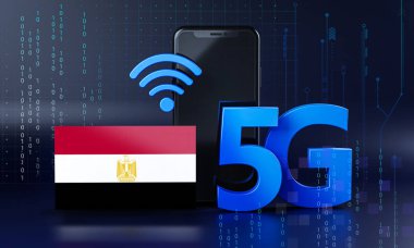 Mısır 5G Bağlantı Konsepti için hazır. 3 Boyutlu Akıllı Telefon Teknolojisi Arkaplanı