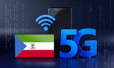 Ekvator Ginesi 5G Bağlantı Konsepti için hazır. 3 Boyutlu Akıllı Telefon Teknolojisi Arkaplanı