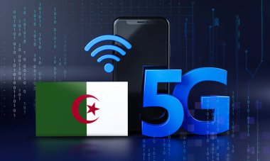 Cezayir 5G Bağlantı Konsepti için hazır. 3 Boyutlu Akıllı Telefon Teknolojisi Arkaplanı