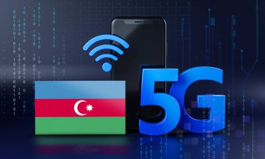 Azerbaycan 5G Bağlantı Konsepti için hazır. 3 Boyutlu Akıllı Telefon Teknolojisi Arkaplanı