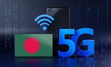 Bangladeş 5G Bağlantı Konsepti için hazır. 3 Boyutlu Akıllı Telefon Teknolojisi Arkaplanı