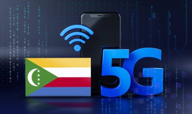 Komoros 5G Bağlantı Konsepti için hazır. 3 Boyutlu Akıllı Telefon Teknolojisi Arkaplanı