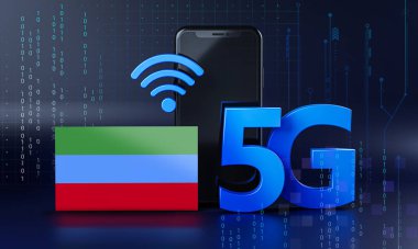Dağıstan Cumhuriyeti 5G Bağlantı Kavramı için hazır. 3 Boyutlu Akıllı Telefon Teknolojisi Arkaplanı