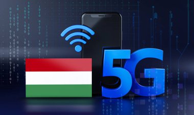 Macaristan 5G Bağlantı Konsepti için hazır. 3 Boyutlu Akıllı Telefon Teknolojisi Arkaplanı