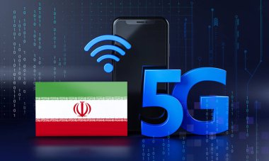 İran 5G Bağlantı Konsepti için hazır. 3 Boyutlu Akıllı Telefon Teknolojisi Arkaplanı