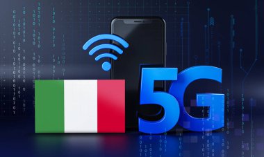 İtalya 5G Bağlantı Konsepti için hazır. 3 Boyutlu Akıllı Telefon Teknolojisi Arkaplanı