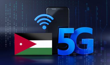 Jordan 5G Bağlantı Konsepti için hazır. 3 Boyutlu Akıllı Telefon Teknolojisi Arkaplanı