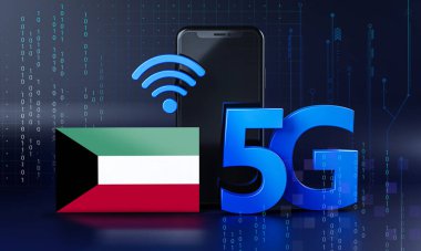 Kuveyt 5G Bağlantı Konsepti için hazır. 3 Boyutlu Akıllı Telefon Teknolojisi Arkaplanı