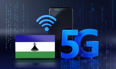 Lesotho 5G Bağlantı Konsepti için hazır. 3 Boyutlu Akıllı Telefon Teknolojisi Arkaplanı