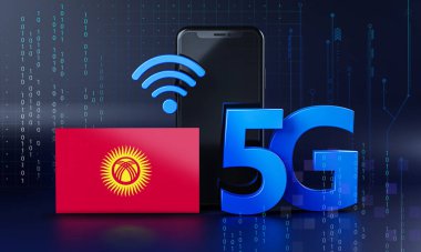 Kırgızistan 5G Bağlantı Konsepti için hazır. 3 Boyutlu Akıllı Telefon Teknolojisi Arkaplanı