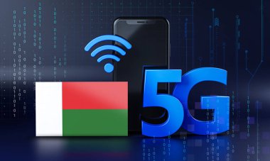 Madagaskar 5G Bağlantı Konsepti için hazır. 3 Boyutlu Akıllı Telefon Teknolojisi Arkaplanı