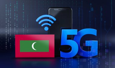 Maldivler 5G Bağlantı Konsepti için hazır. 3 Boyutlu Akıllı Telefon Teknolojisi Arkaplanı