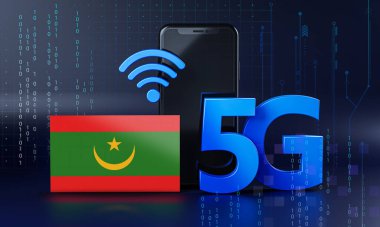 Moritanya 5G Bağlantı Konsepti için hazır. 3 Boyutlu Akıllı Telefon Teknolojisi Arkaplanı