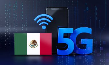 Meksika 5G Bağlantı Konsepti için hazır. 3 Boyutlu Akıllı Telefon Teknolojisi Arkaplanı