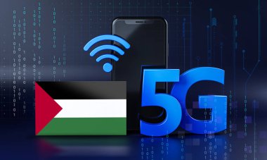 Filistin 5G Bağlantı Konsepti için hazır. 3 Boyutlu Akıllı Telefon Teknolojisi Arkaplanı
