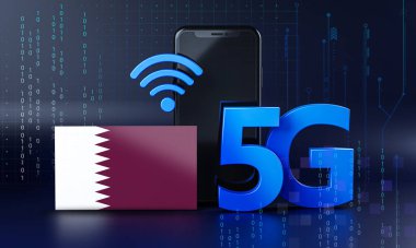 Katar 5G Bağlantı Konsepti için hazır. 3 Boyutlu Akıllı Telefon Teknolojisi Arkaplanı