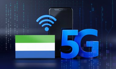 Sierra Leone 5G Bağlantı Konsepti için hazır. 3 Boyutlu Akıllı Telefon Teknolojisi Arkaplanı